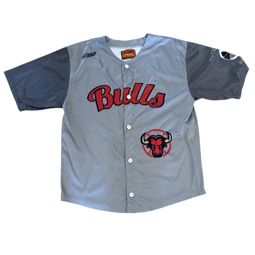 Bulls Baseball Jersey Shirt Gray Short Sleeve Size L the Central Unlicenced
